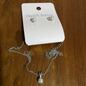 Pearl and Rhinestone Necklace and Earring Set